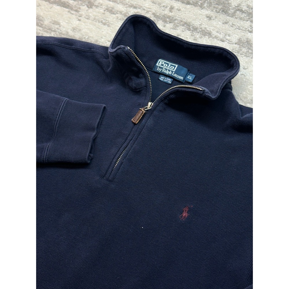 Polo Ralph Lauren Quarter Zip Men XL Navy Blue Cotton Long Sleeve Pullover